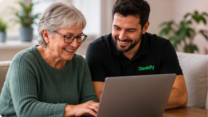 Support team explaining technology without jargon